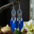 Boho Feather Long Leaf Tassel Drop Earrings