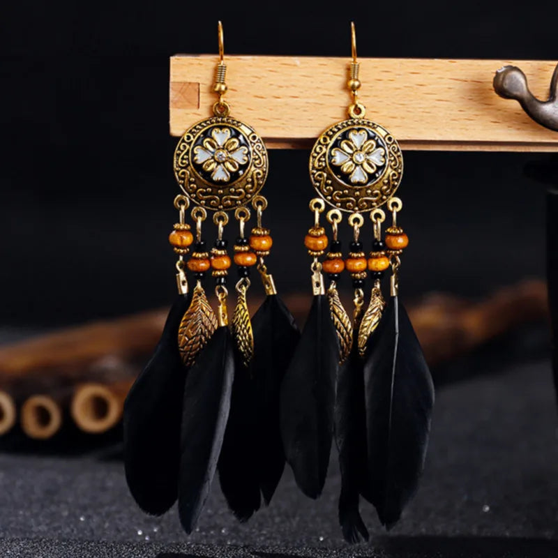 Dream Catcher Feather Tassel Bohemian Women Earrings