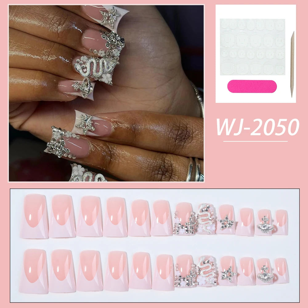 24pcs Long ducknail French Tip Press On Nails