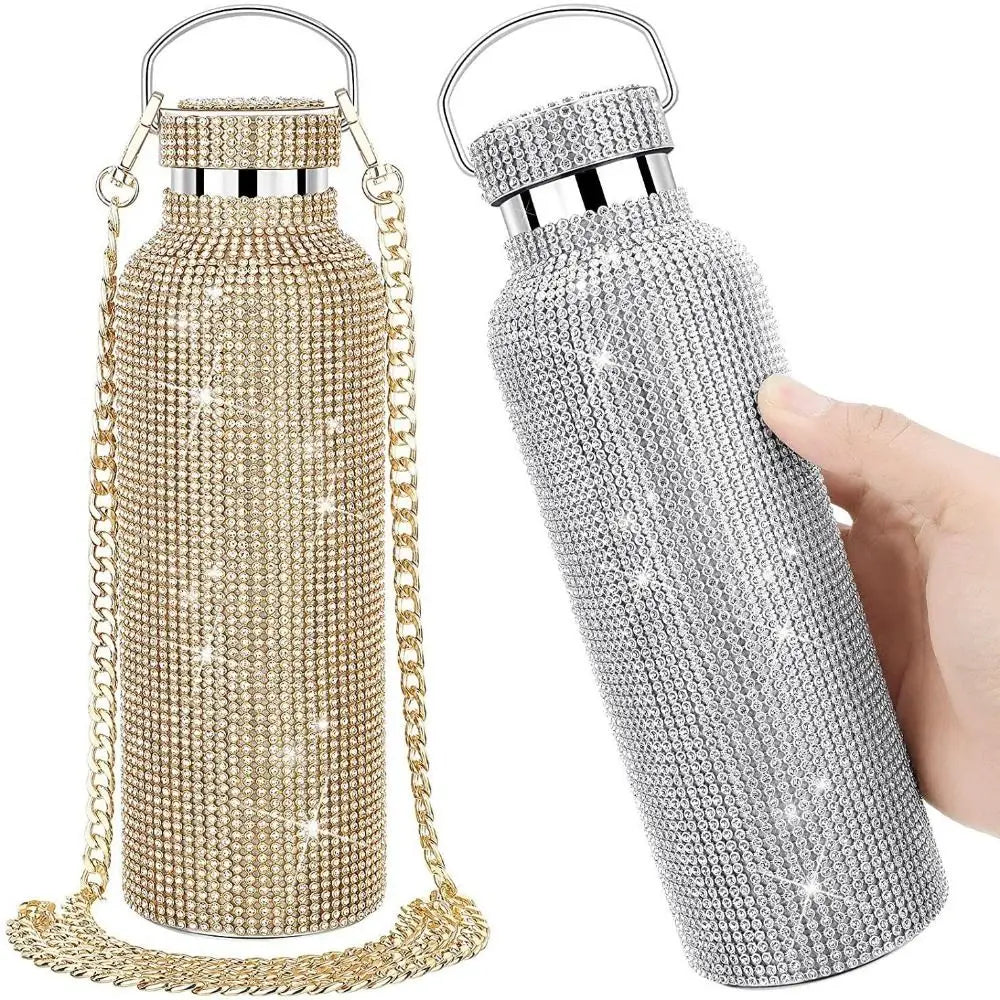 Thermal Rhinestone Water Bottle Stainless Steel Refillable Glitter Tumbler