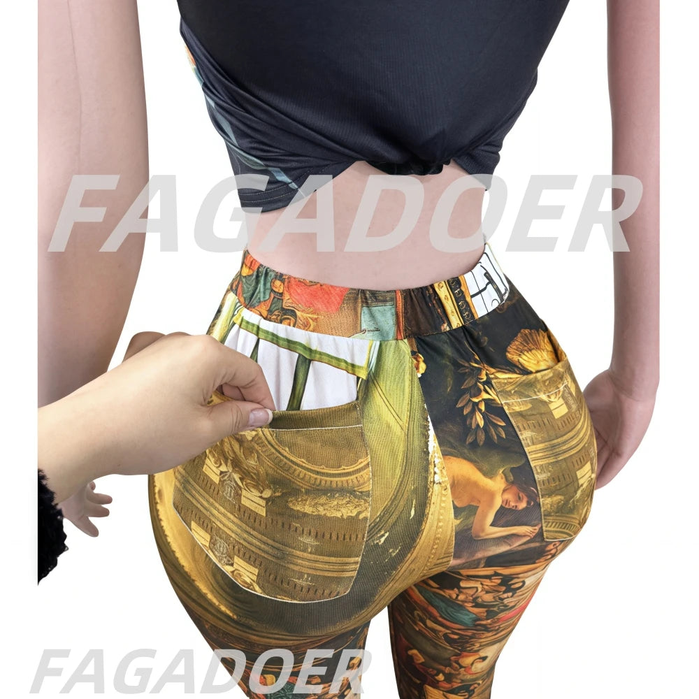 2 Piece Set Woman Oil Painting Sleeveless Crop Top And Pants