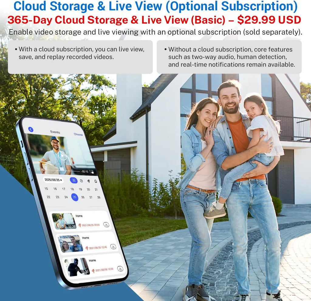 Smart Wireless Video Doorbell Camera with AI Detection