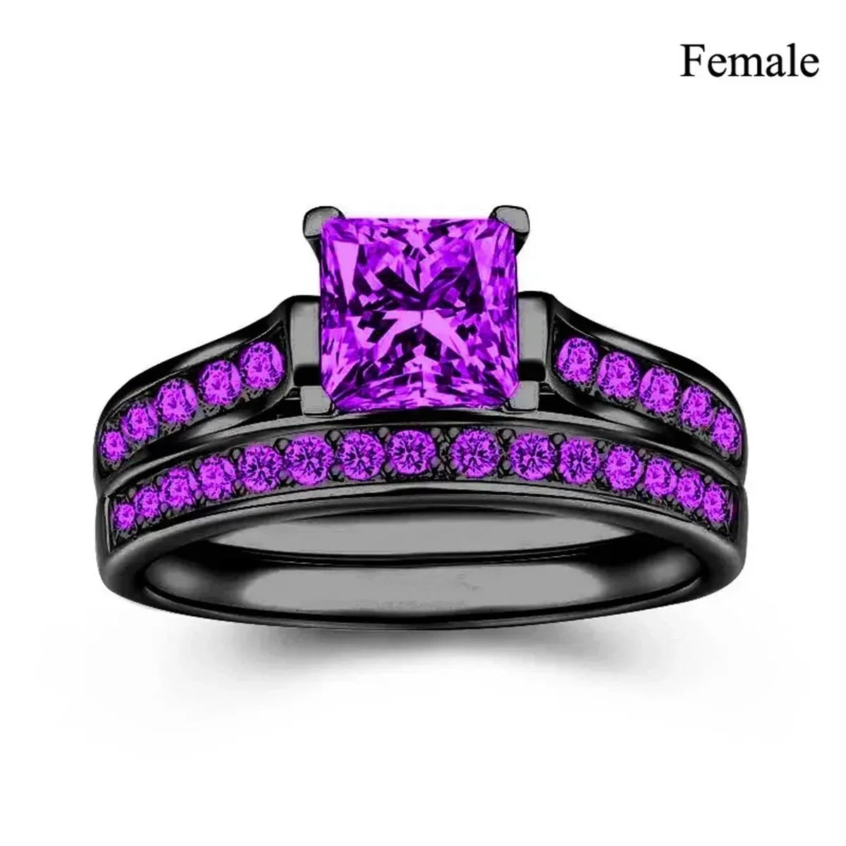 Red Rhinestones Couple Ring Set