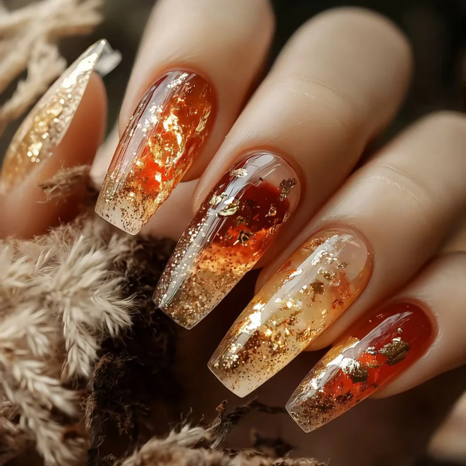 24pc Press on Nails Flower Design Mid-length Ballet
