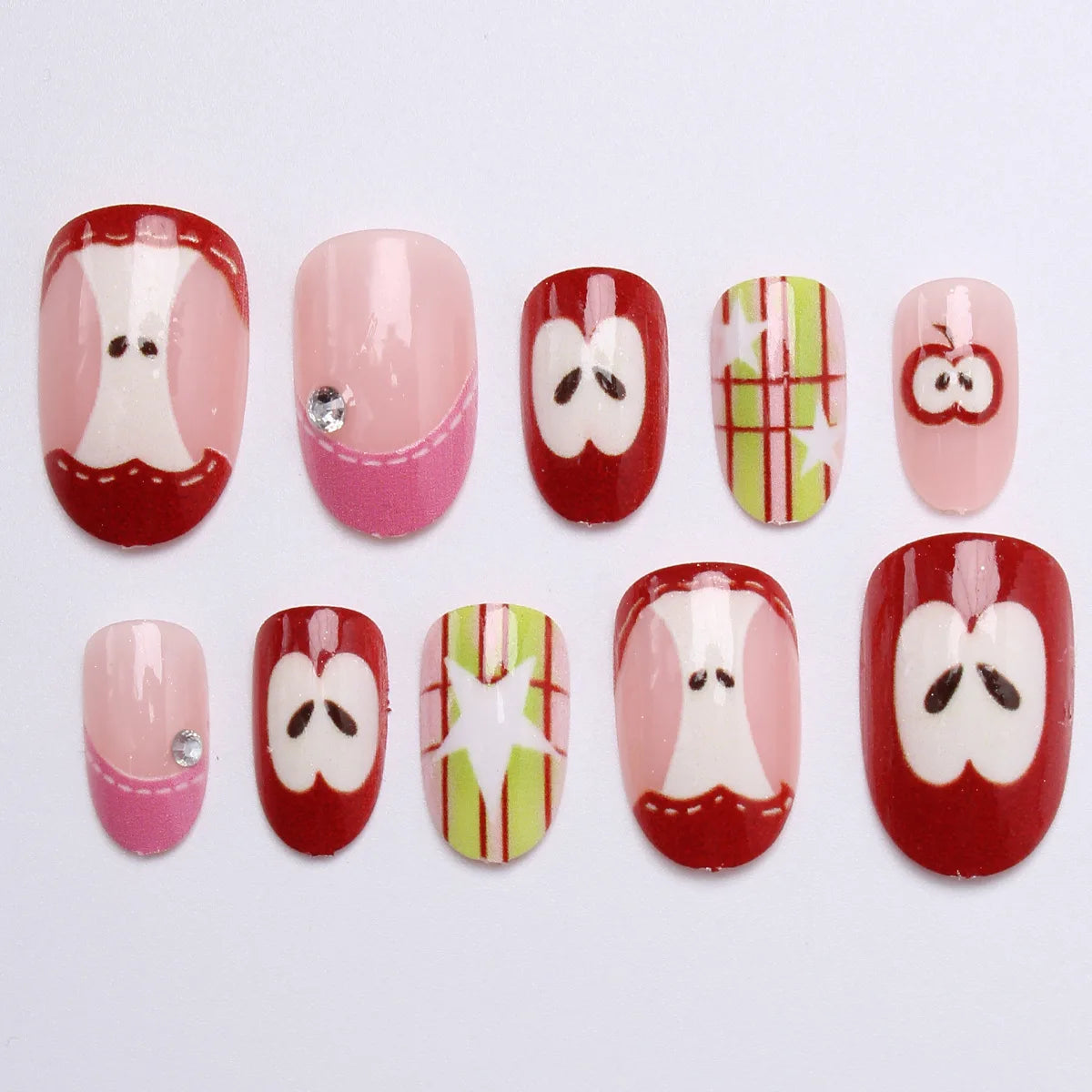 24pcs Strawberry Cat's Eye Press On Nails