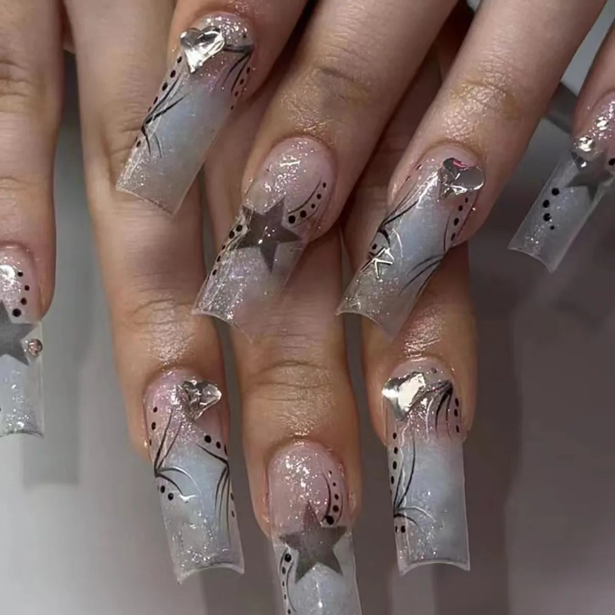 24Pcs Long Square Press on Nails