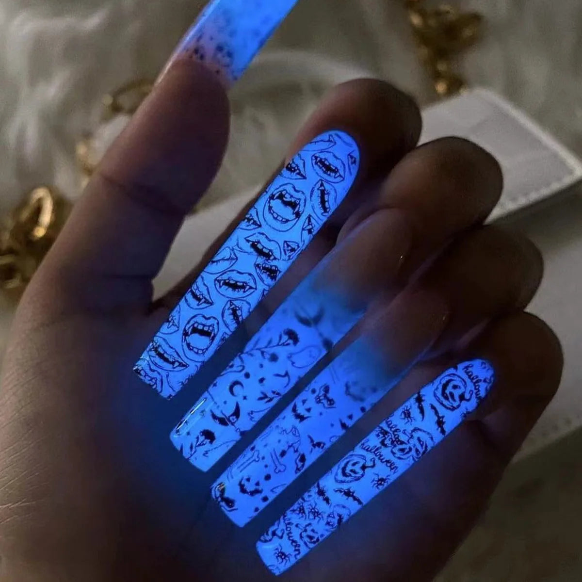 24pcs Glow In the Dark Extra Long Ballet Press On Nails