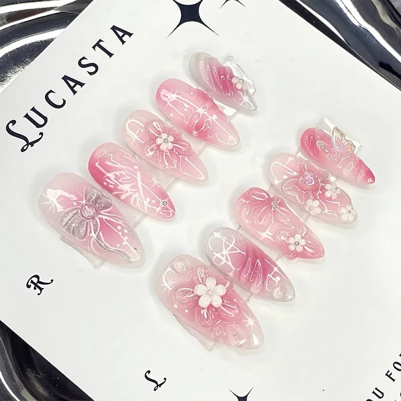 24Pcs Mid-length Gilded Almond Nails Set Press on Nails