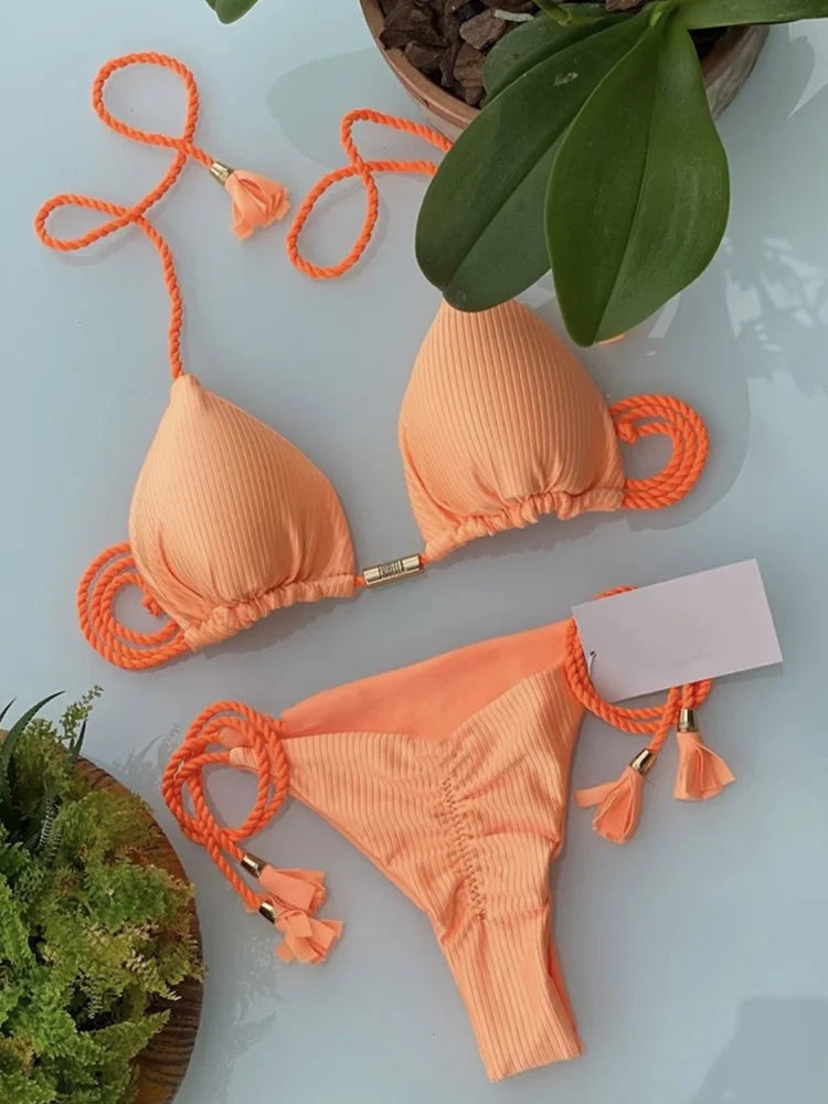 Women Backless Rope Triangle Bikini