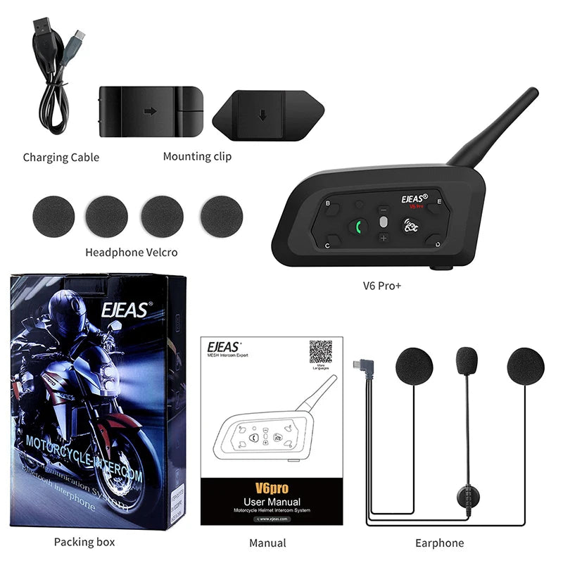 V6PRO+ Motorcycle Intercom Helmet Bluetooth5.1  Headset
