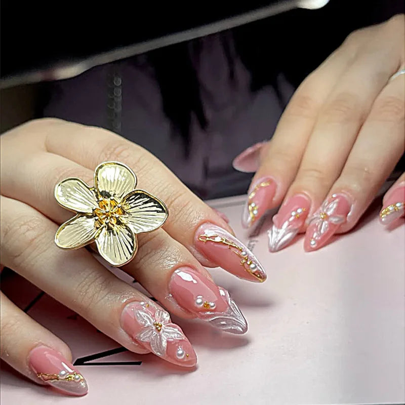 24Pcs Mid-length Gilded Almond Nails Set Press on Nails