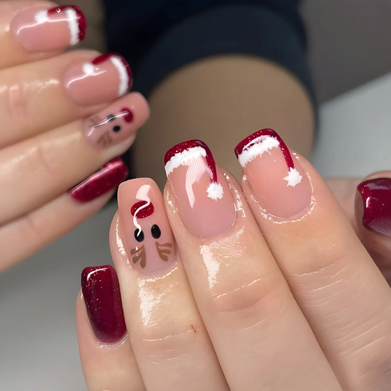 24pcs Glitter Pink Sequins Press on Nails