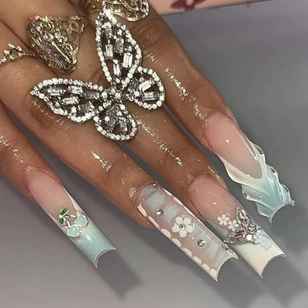 24pcs Flower Press on Nails