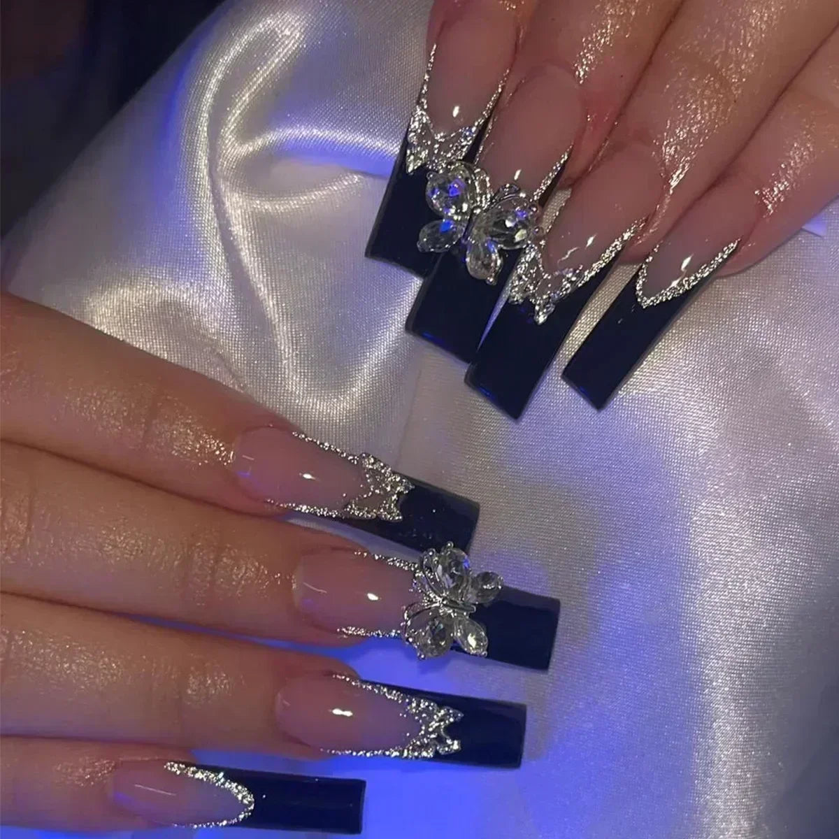 24Pcs Long Coffin Rhinestones Ballet Press on Nails