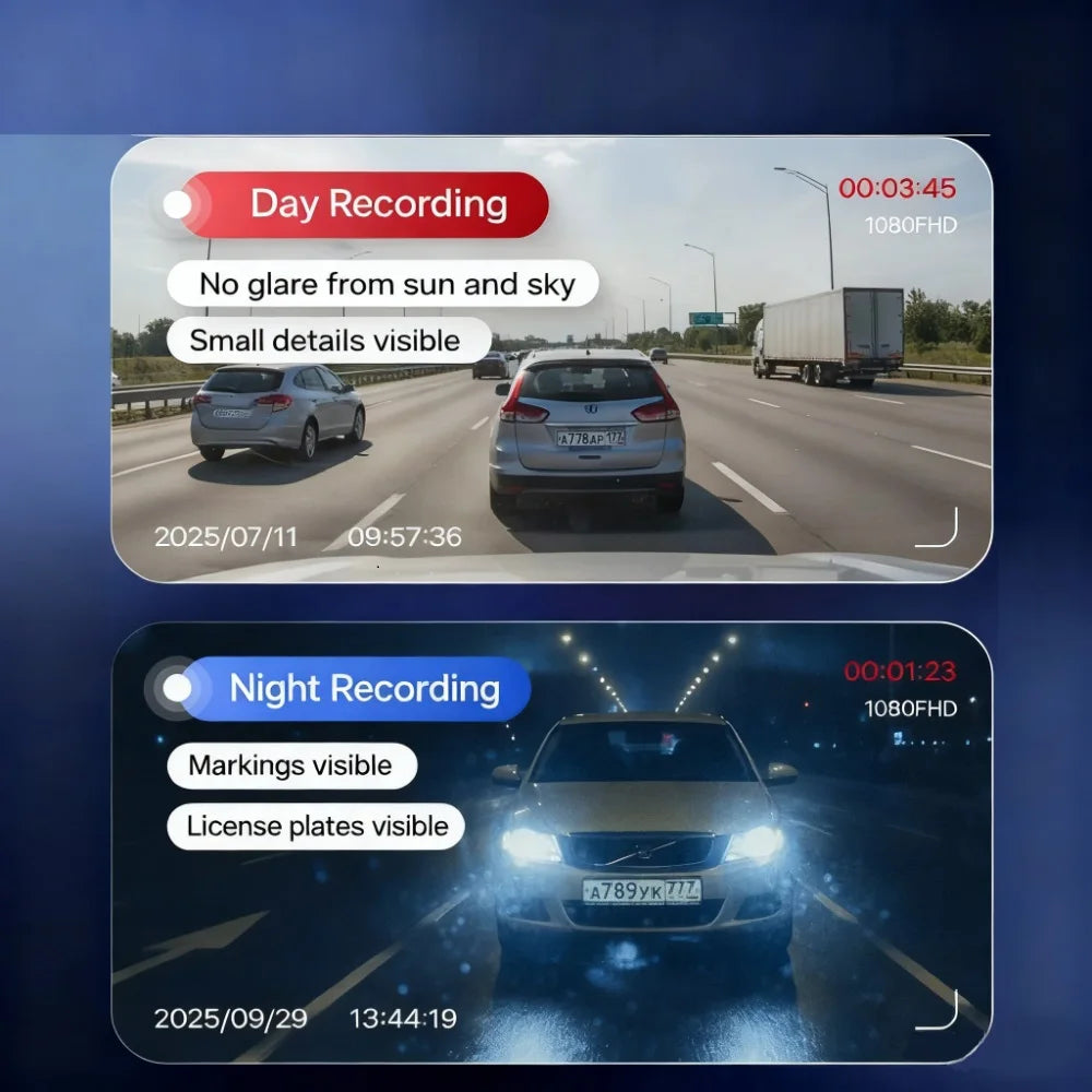 5MP Dash Cam Dual Lens Night Vision 12In DVR Rearview Mirror