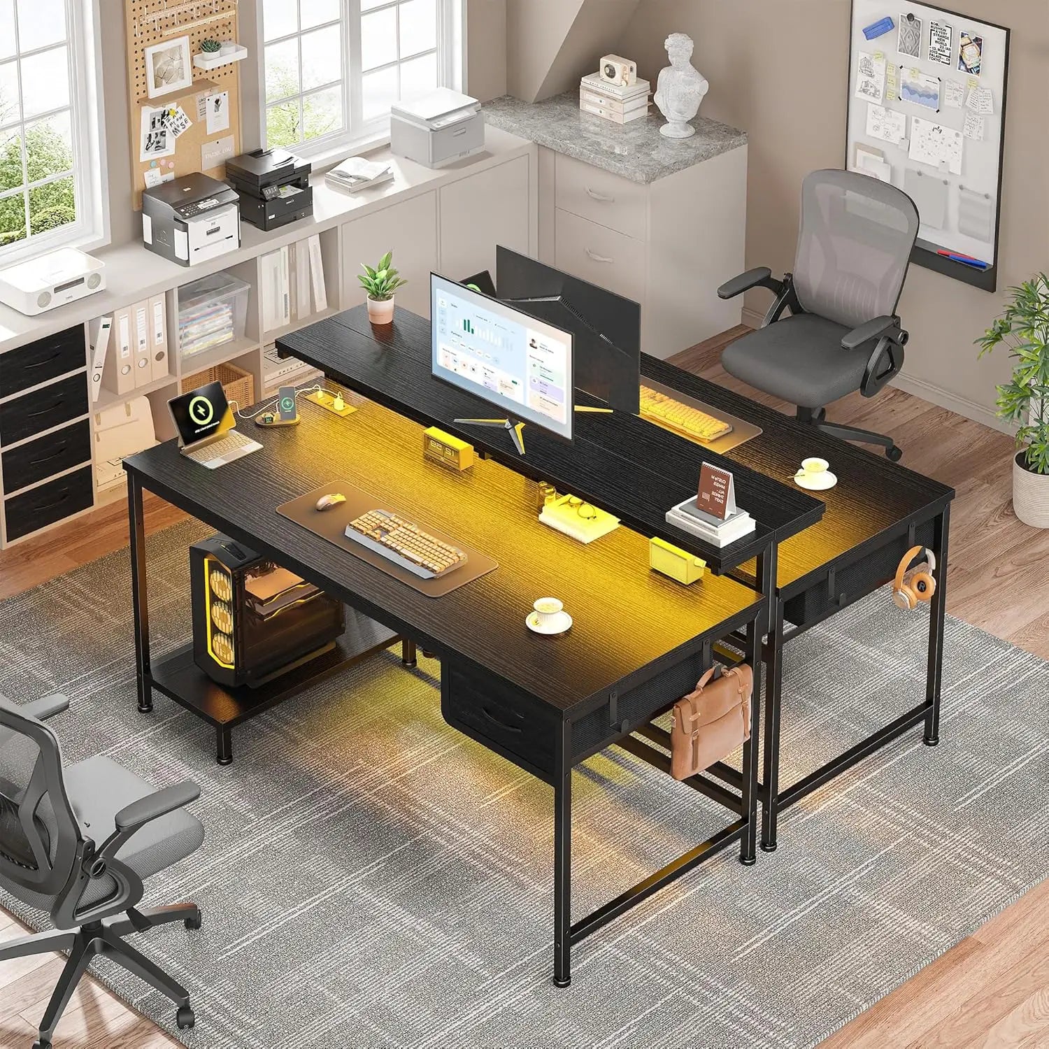 39.3" Gaming Desk with Power Outlet and LED Lights