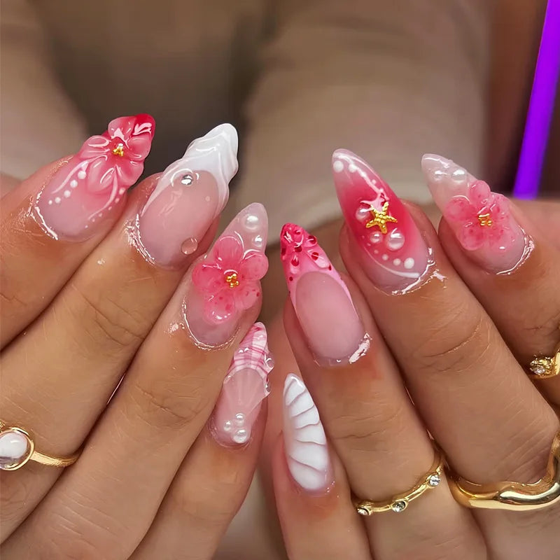 24pcs French Almond Press on Nails