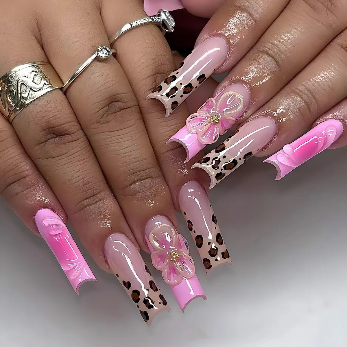 24Pcs Long Square Press on Nails