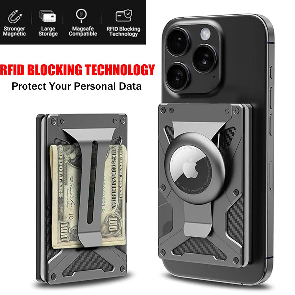 MagSafe-Metal Card Holder with AirTag Holder, RFID Blocking