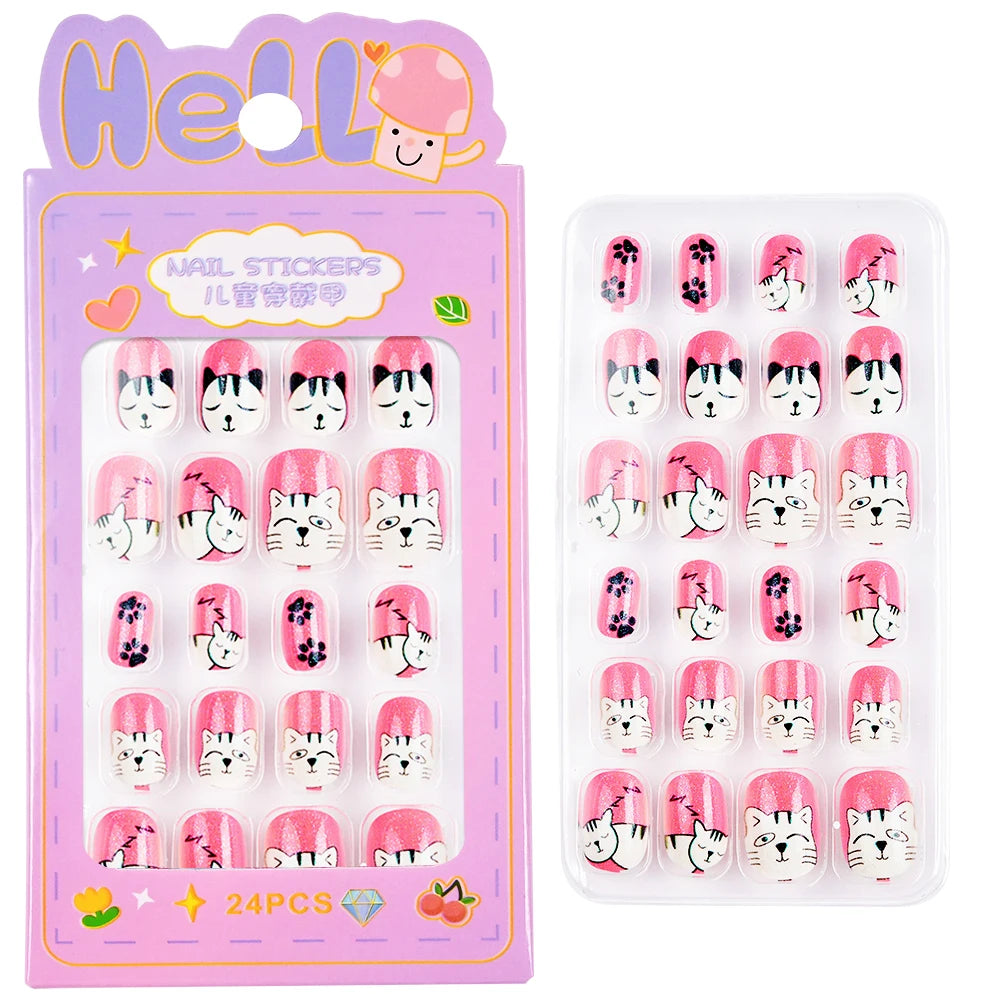 24pcs/box Kids False Press On Nails