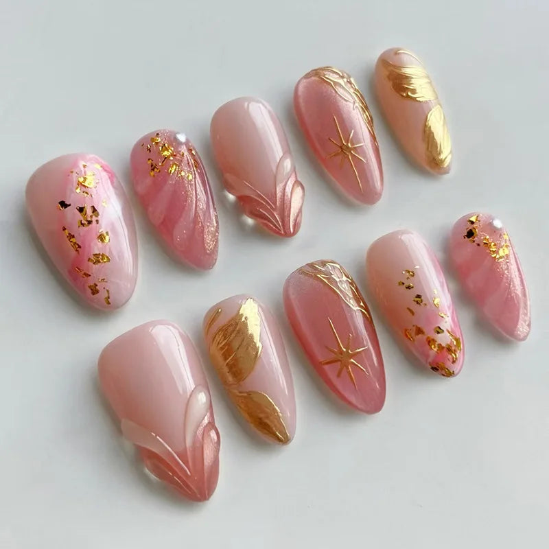 24Pcs Mid-length Gilded Almond Nails Set Press on Nails