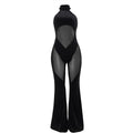 Women's Hanging Neck Sexy Solid Color Sleeveless Mesh Jumpsuit