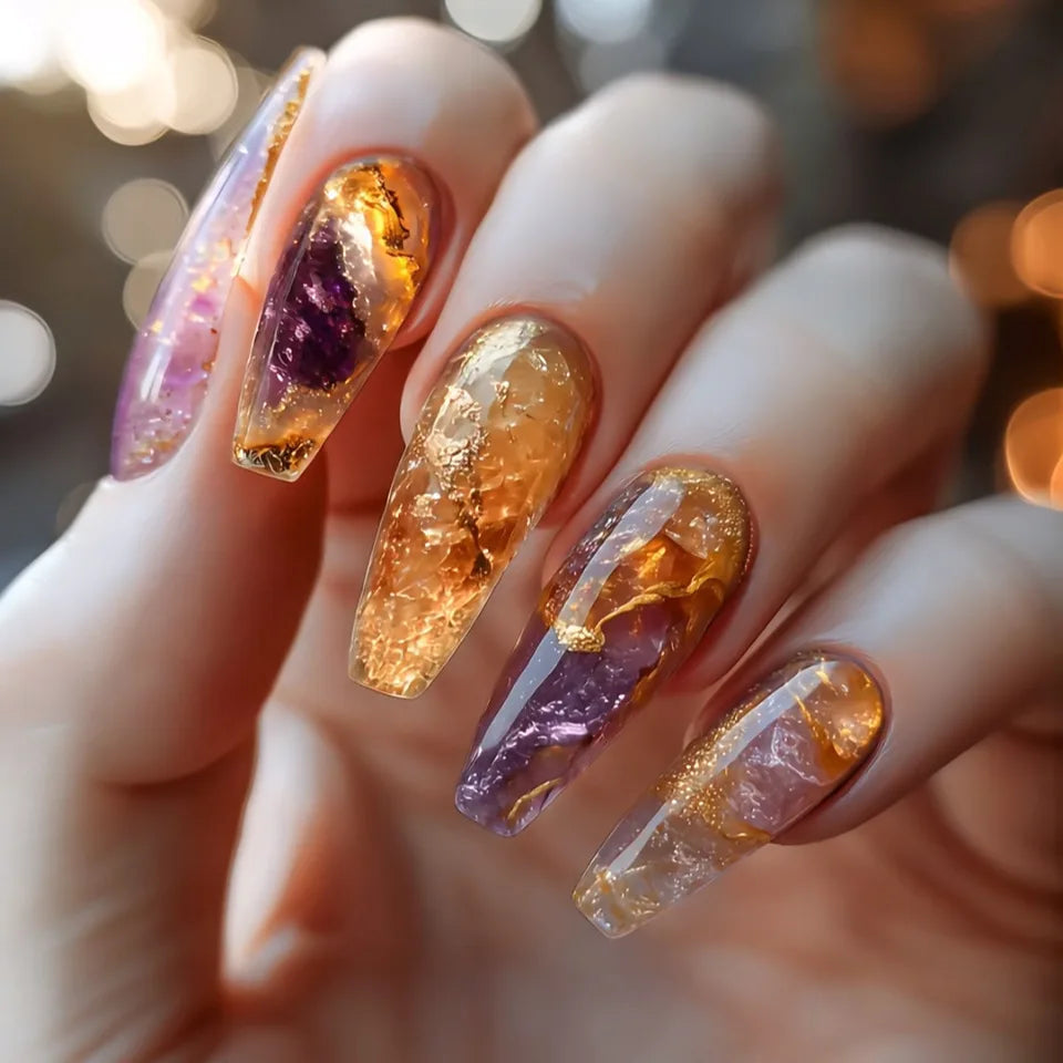 24pc Press on Nails Flower Design Mid-length Ballet