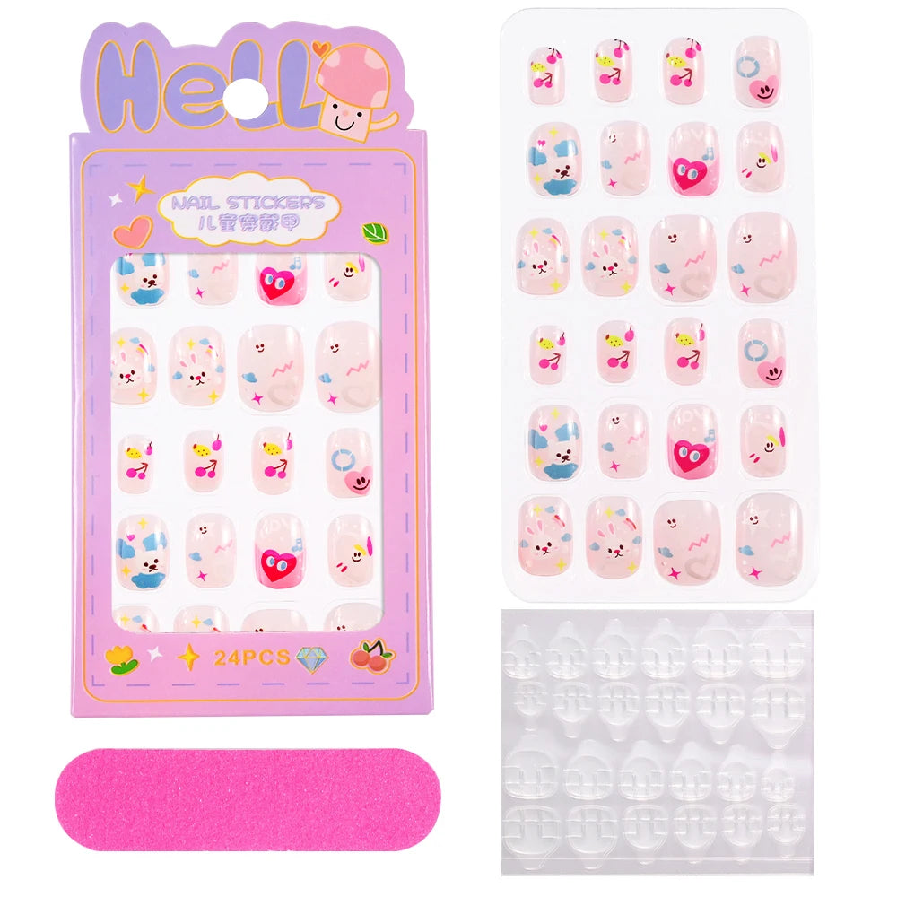 24pcs/box Kids False Press On Nails