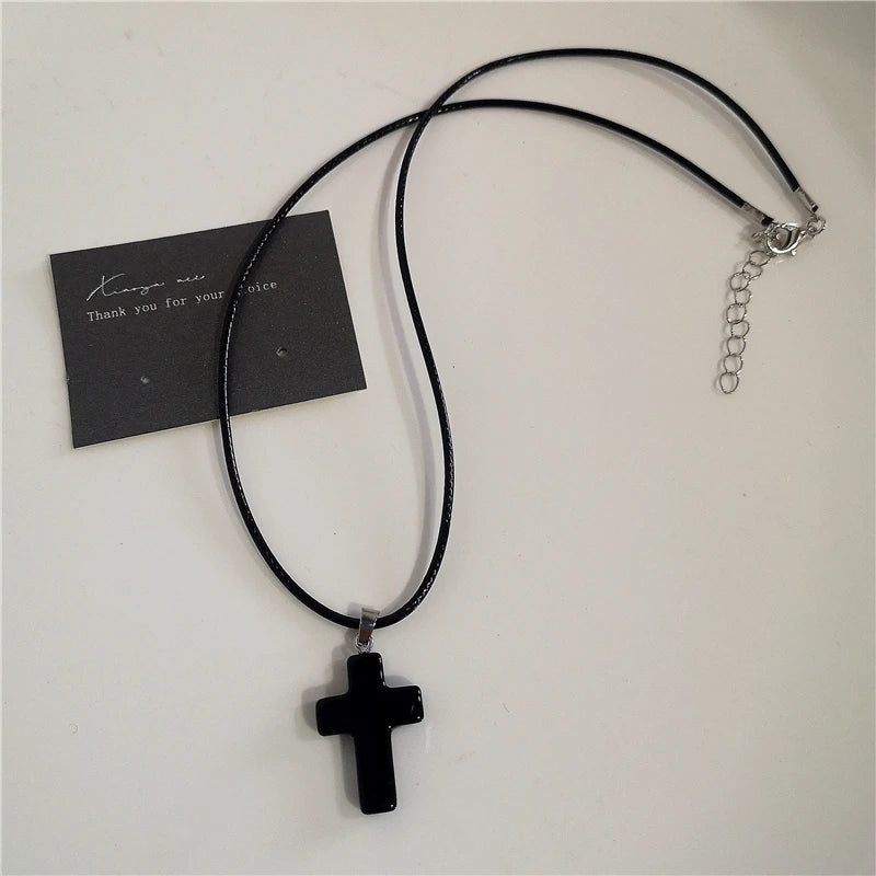 Punk Rock Goth Black Heart Cross Pendant Chain Necklace