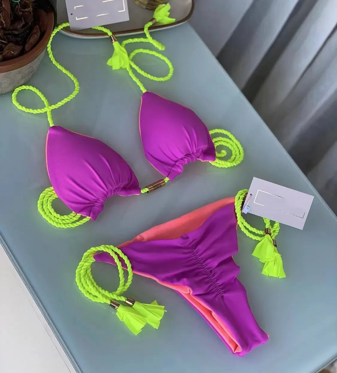 Women Backless Rope Triangle Bikini