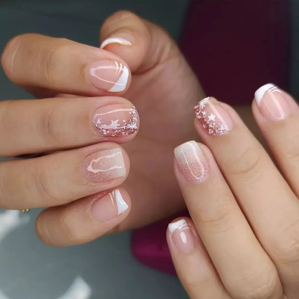 24Pc Short Square Coffin Acrylic Nails Set