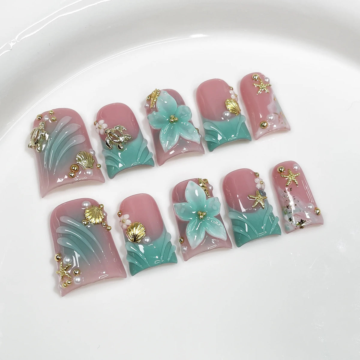 10pcs Ocean Style Duck Bill Press on Nails