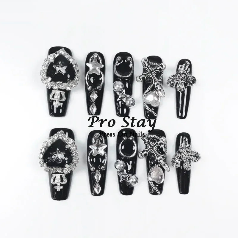 10pcs Dark Black Y2k  Press On Nails