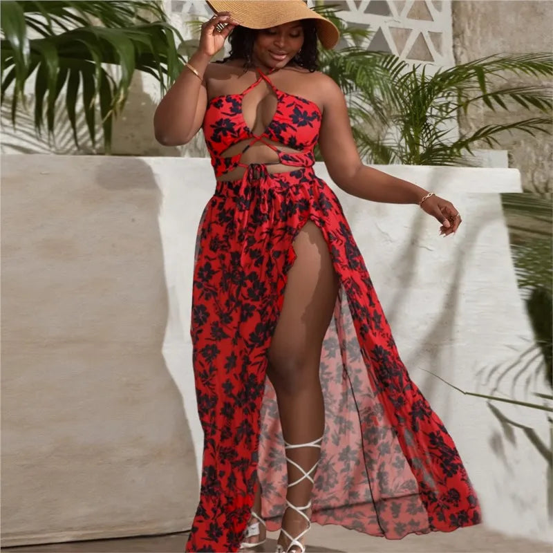 Plus Size Bikini Set Cover Up Women's 3 Piece Bikini Sets