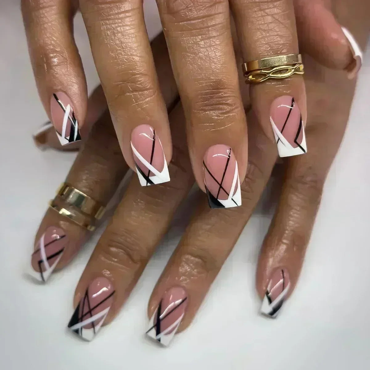 24Pc Short Square Coffin Acrylic Nails Set