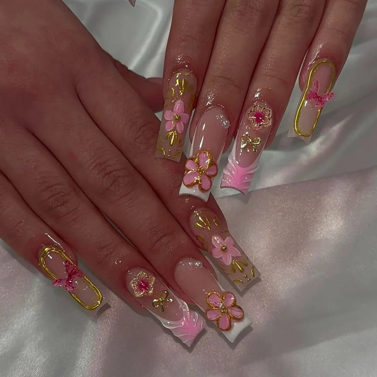 24Pcs Long Square Press on Nails