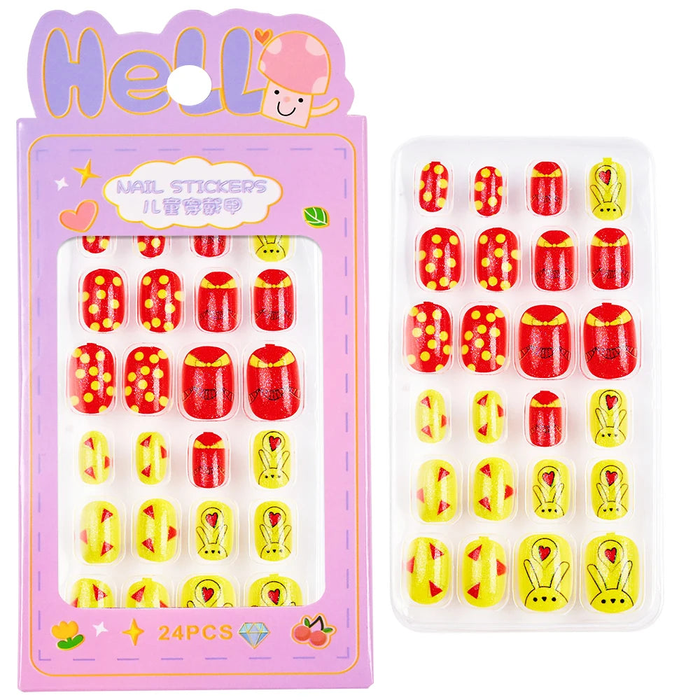 24pcs/box Kids False Press On Nails