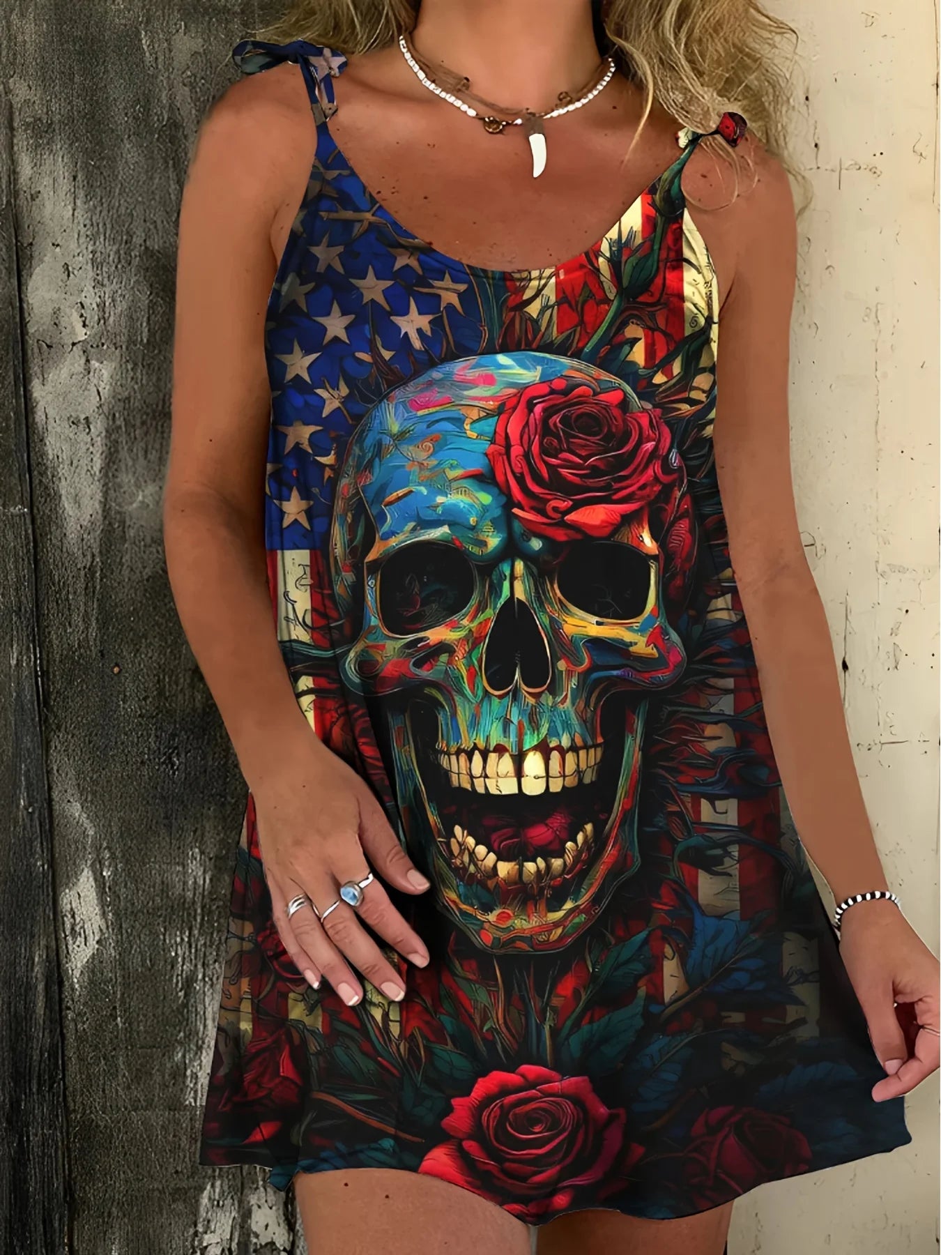 Women's Plus Size Independence Day Skull Print Cami Dress
