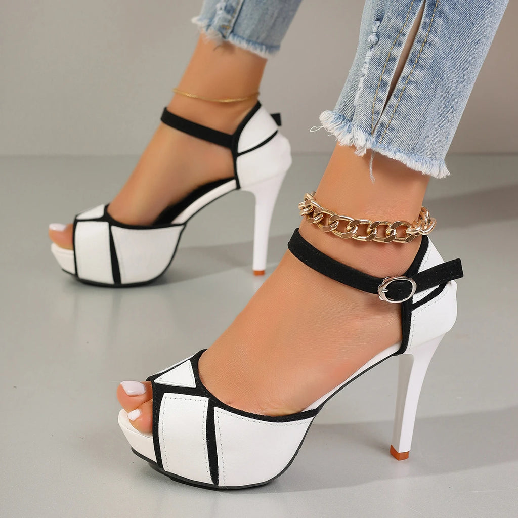 Colorblock Peep Toe High Heel Pumps