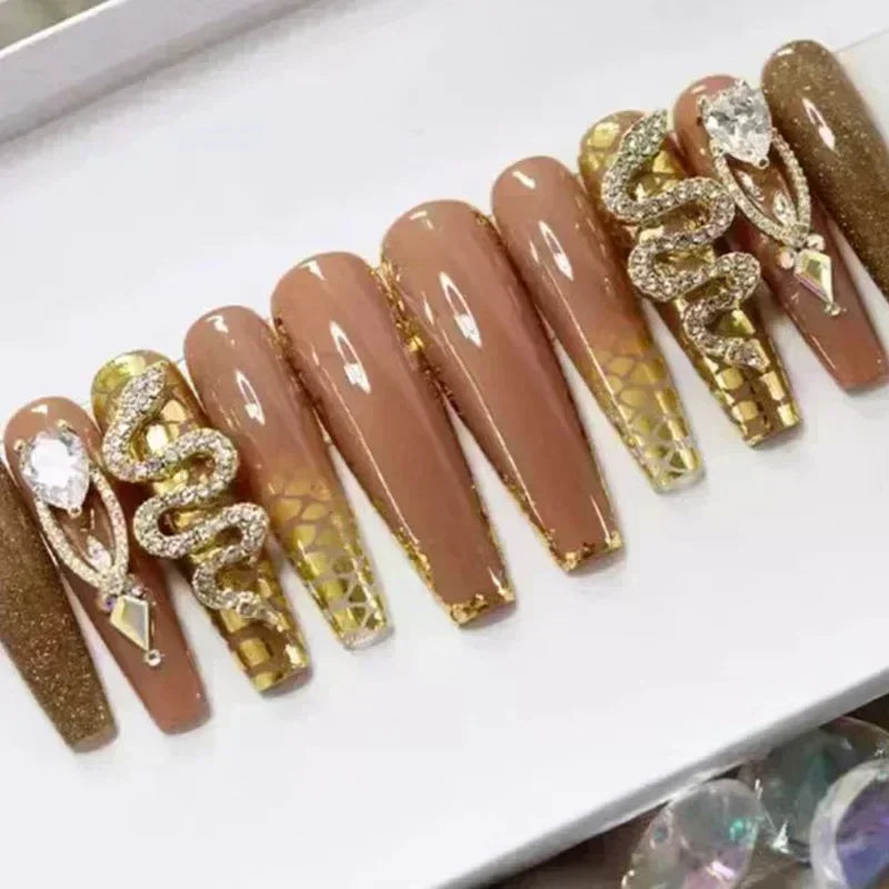 24Pcs Long Coffin Rhinestones Ballet Press on Nails