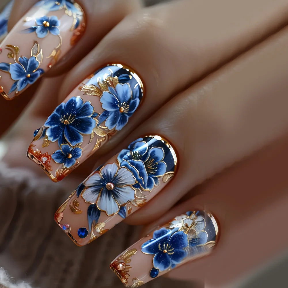 24pc Press on Nails Flower Design Mid-length Ballet