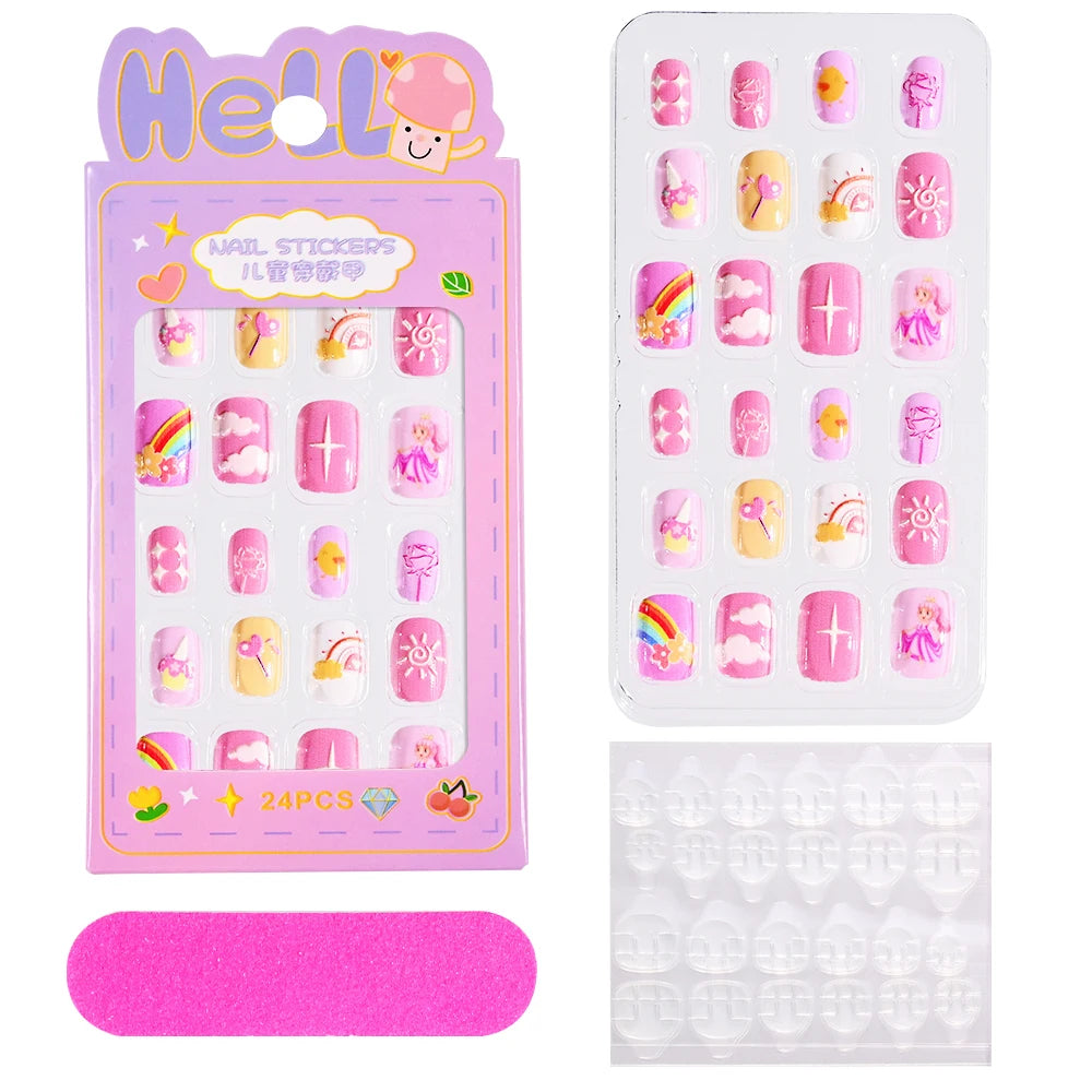 24pcs/box Kids False Press On Nails