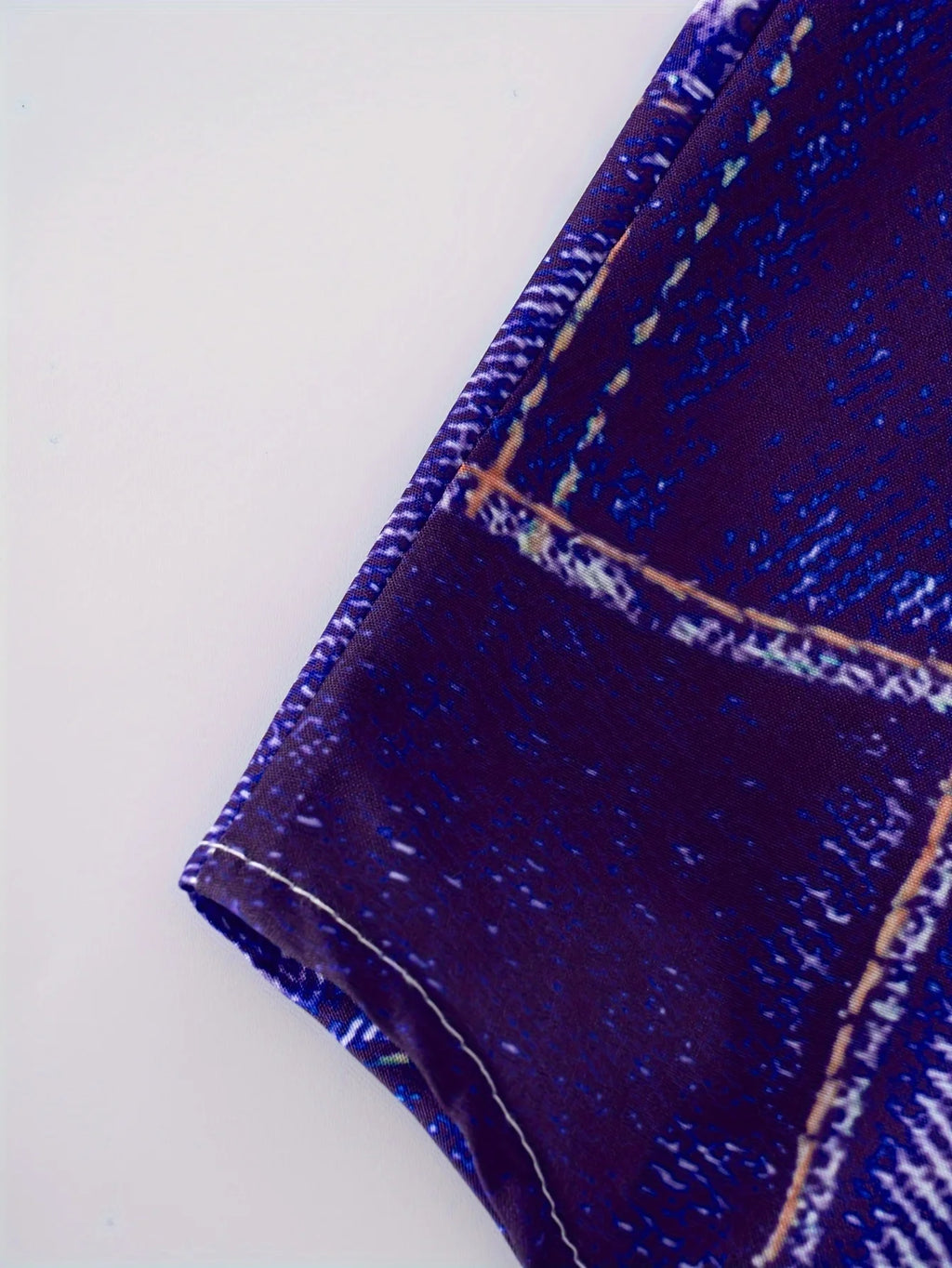 Purple Denim Print Long Sleeve Dress