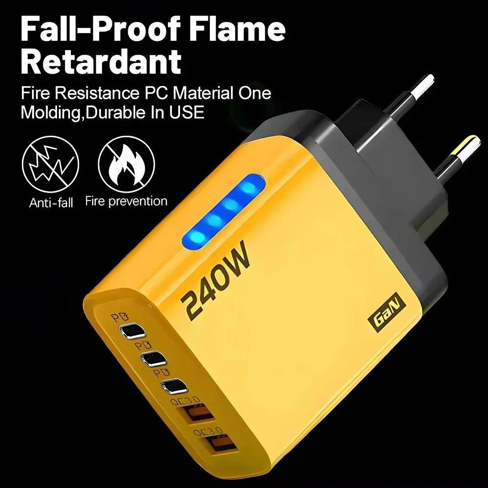 5 in 1 240W GaN Fast Charger With LED Light
