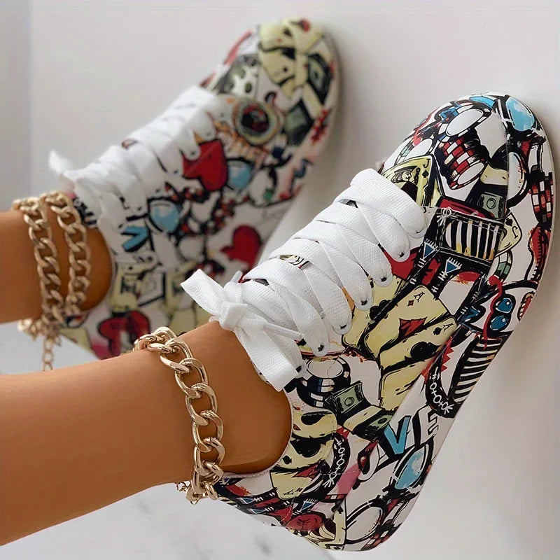 Women's Graffiti Print Sneakers