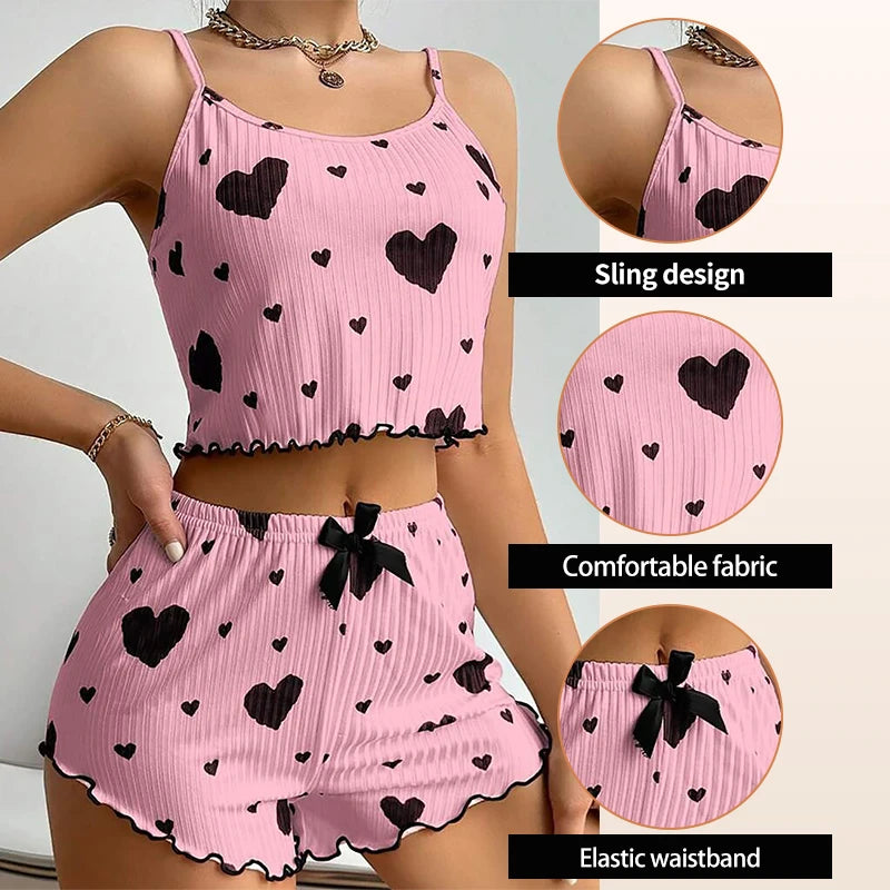 2 PCS Tank Top and Shorts Pajamas Set