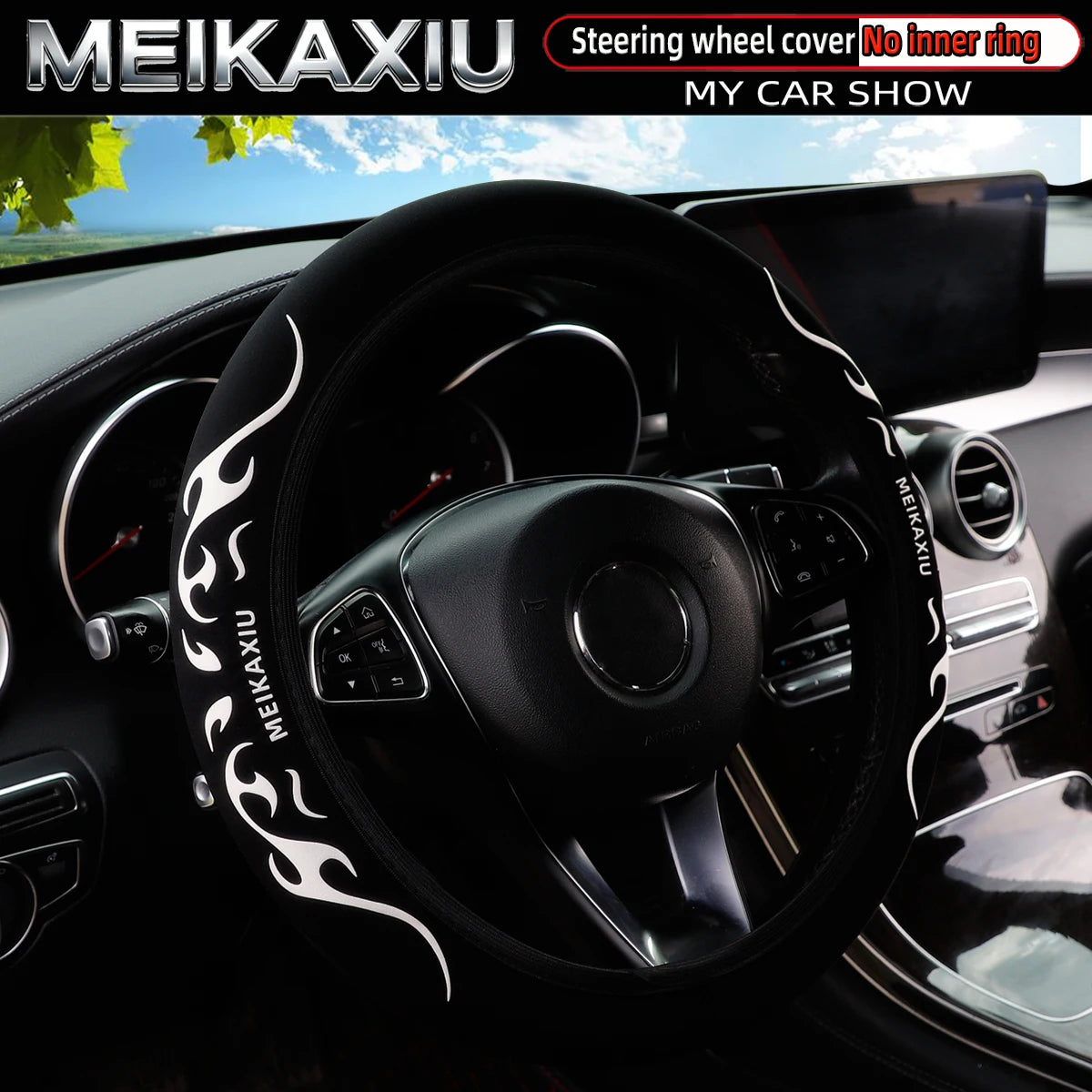 MEIKAXIU 3D Flame Totem Puff Pastry Dynamic Pattern Steering Wheel Cover
