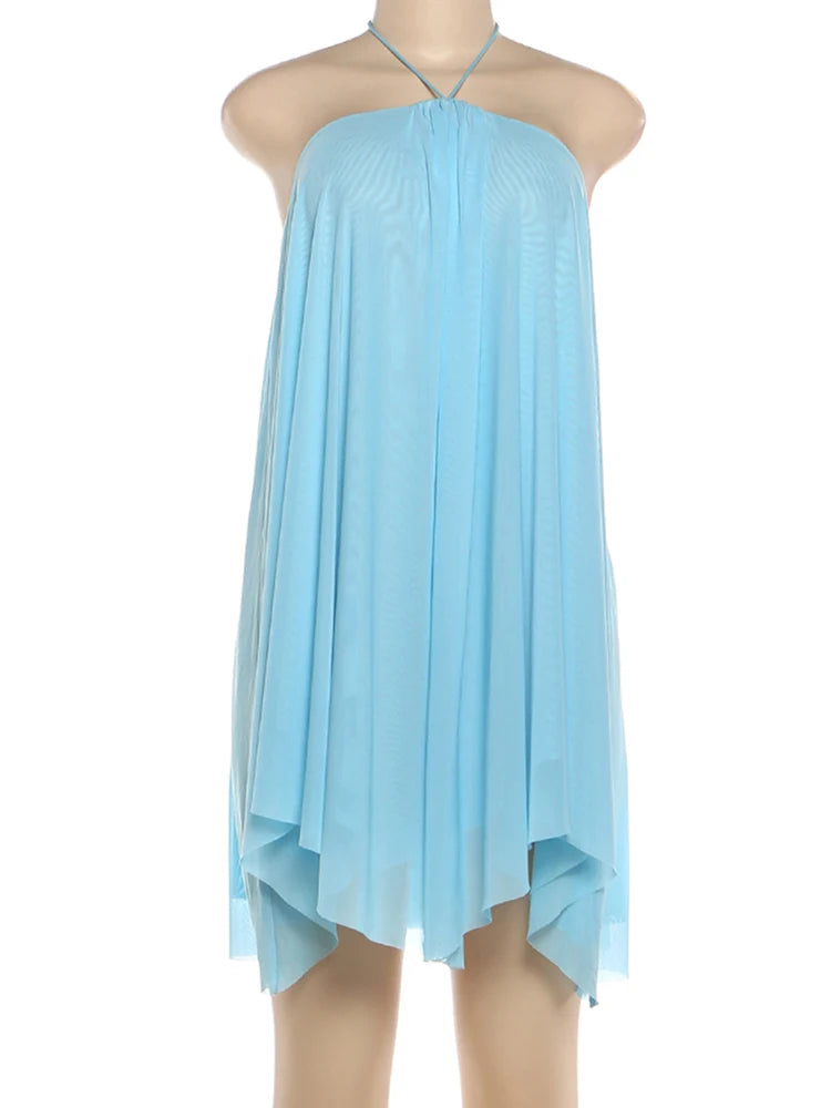 Lace-Up Halter Off Shoulder Backless Irregular Hem Dress
