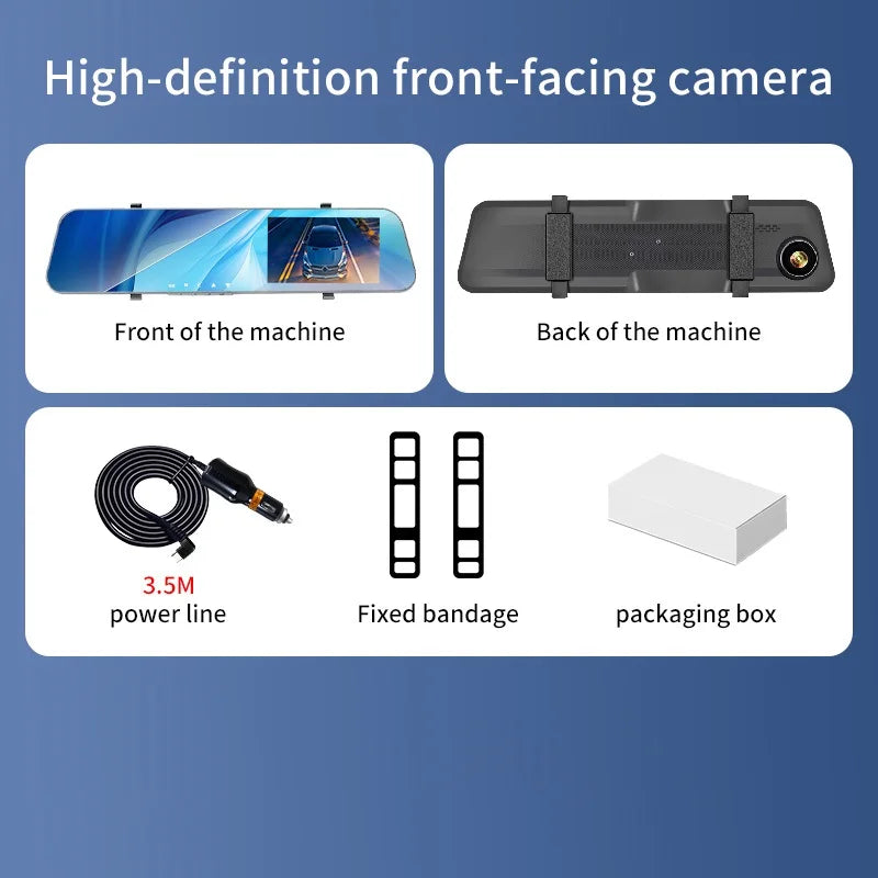 5MP Dash Cam Dual Lens Night Vision 12In DVR Rearview Mirror