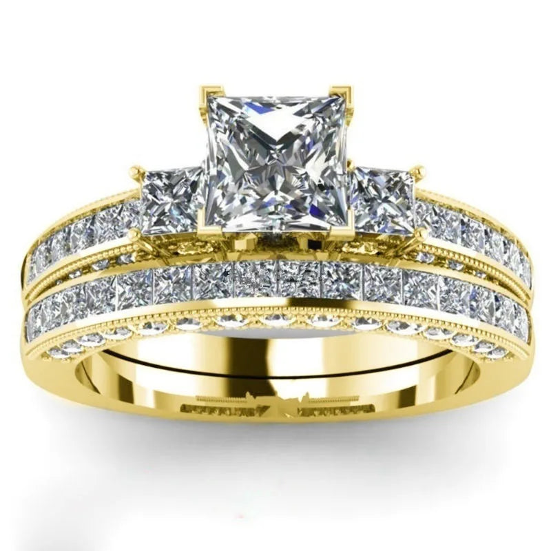 Red Rhinestones Couple Ring Set